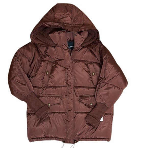 Sam Edelman Women's Barn Red Puffer Jacket with Hood – Size XS - Picture 1 of 12